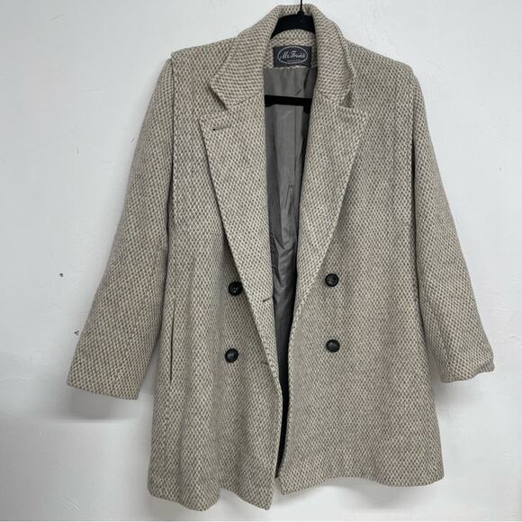 Vintage Ms Freddie Grey Wool Pea Coat Womens S 1960s Tweed Oversized Jacket - Picture 1 of 11